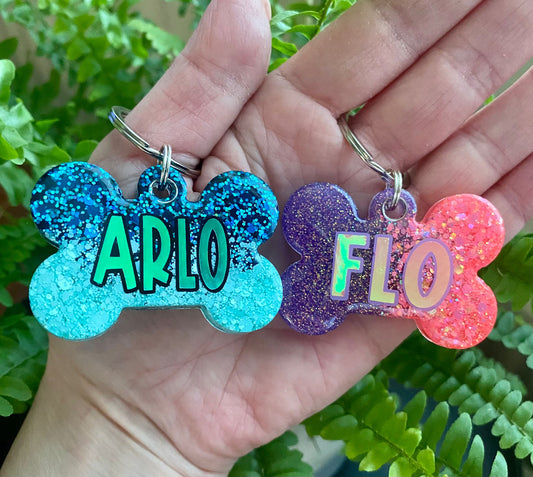 Set Of 2 Custom Glitter Dog Tags